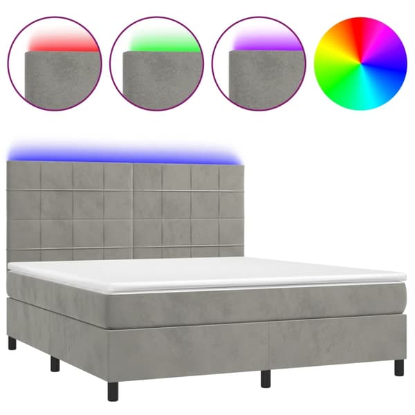 Ramsäng med madrass & LED ljusgrå 160x200 cm sammet
