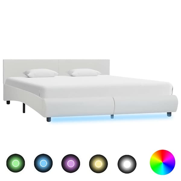 Sängram med LED vit konstläder 160x200 cm