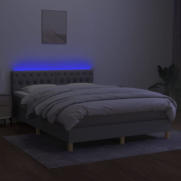 Ramsäng med madrass & LED ljusgrå 140x200 cm tyg