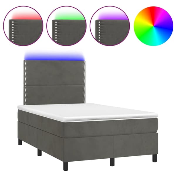 Ramsäng med madrass & LED mörkgrå 120x190 cm sammet