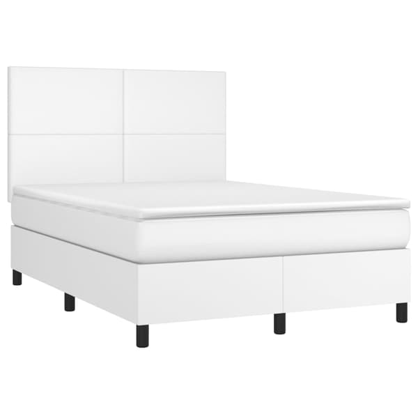 Ramsäng med madrass & LED vit 140x190 cm konstläder