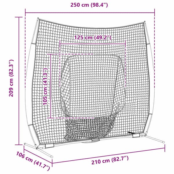 Basebollnät för träning Svart 250 x 106 x 209 cm Polyester