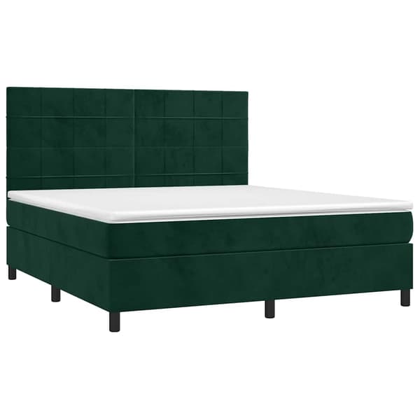 Ramsäng med madrass & LED mörkgrön 180x200 cm sammet