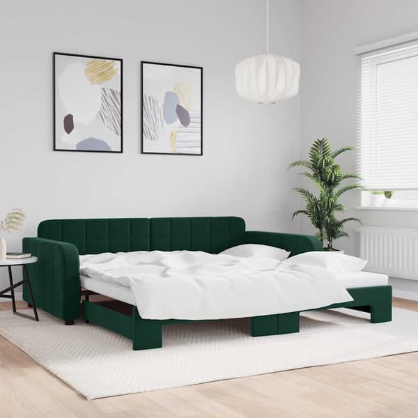Dagbädd utdragbar mörkgrön 100x200 cm sammet