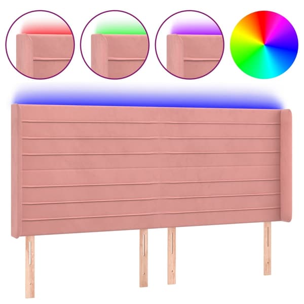 Sänggavel LED rosa 163x16x118/128 cm sammet