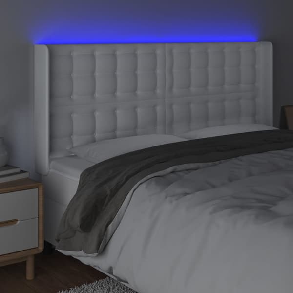 Sänggavel LED vit 183x16x118/128 cm konstläder