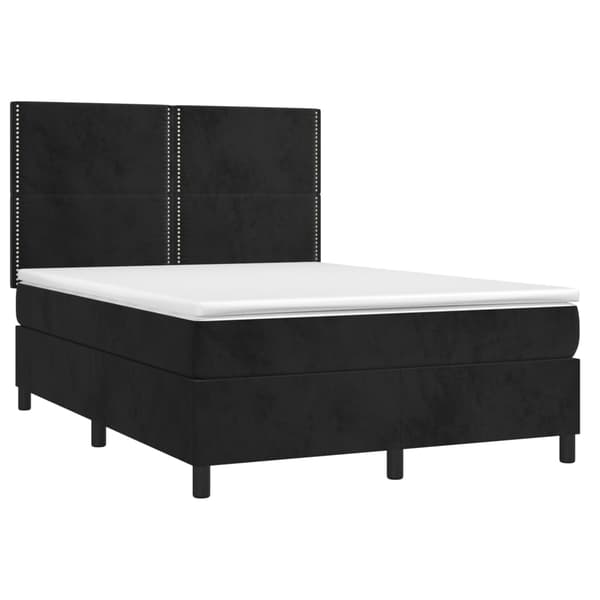 Ramsäng med madrass & LED svart 140x190 cm sammet