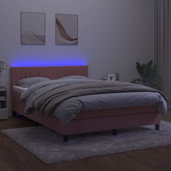 Ramsäng med madrass & LED rosa 140x190 cm sammet