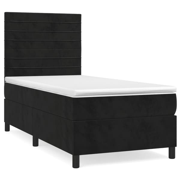 Ramsäng med madrass svart 90x190 cm sammet