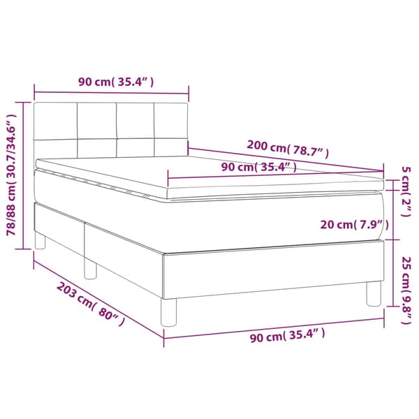 Ramsäng med madrass mörkgrå 90x200 cm tyg