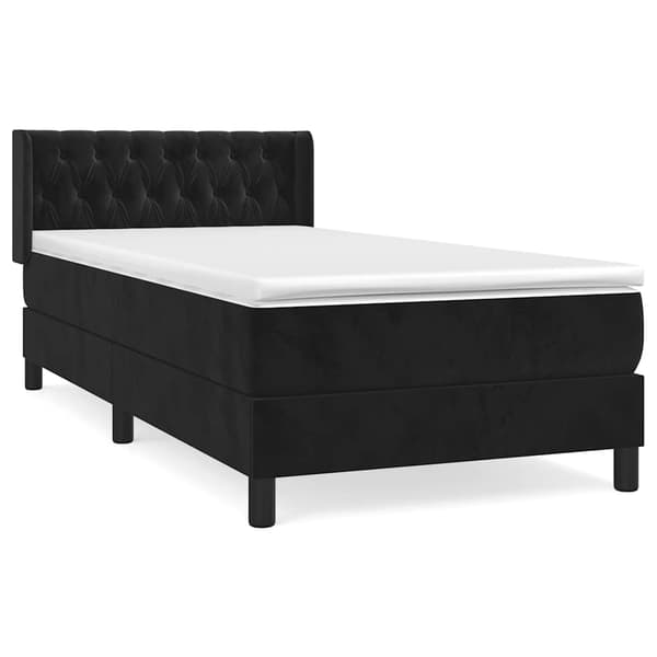 Ramsäng med madrass svart 90x200 cm sammet