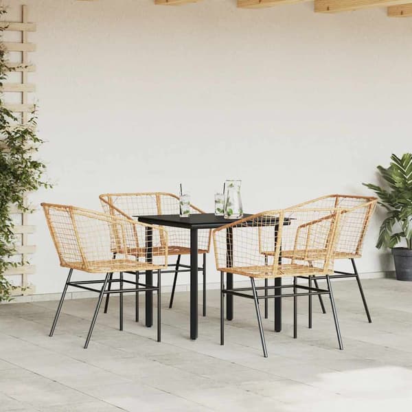 Matgrupp för trädgården 5 delar brun polyrotting glas