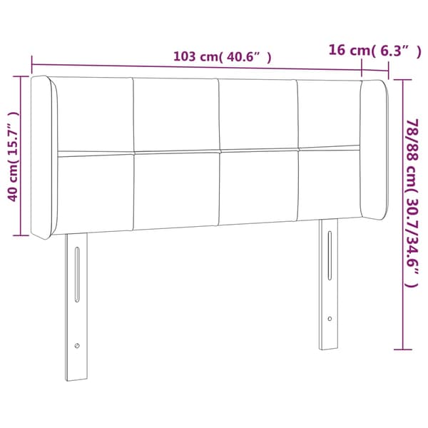 Sänggavel LED mörkgrå 103x16x78/88 cm sammet