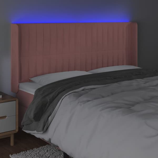 Sänggavel LED rosa 163x16x118/128 cm sammet