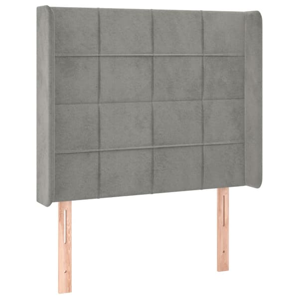 Ramsäng med madrass & LED ljusgrå 90x200 cm sammet