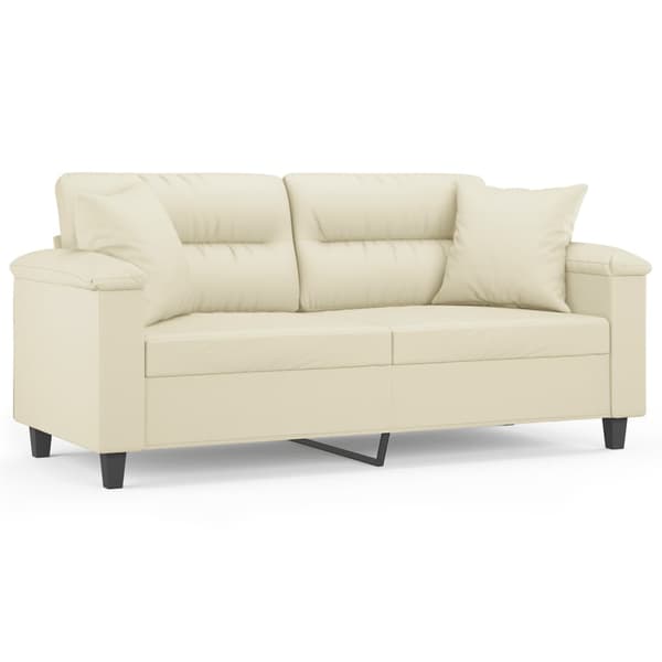 2-sits soffa med prydnadskuddar gräddvit 140 cm konstläder