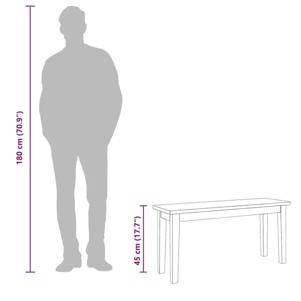 Bänk 90 cm massivt trä gummi