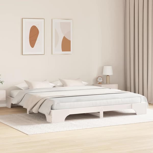 Sängram Vit 200 x 200 cm Massiv furu
