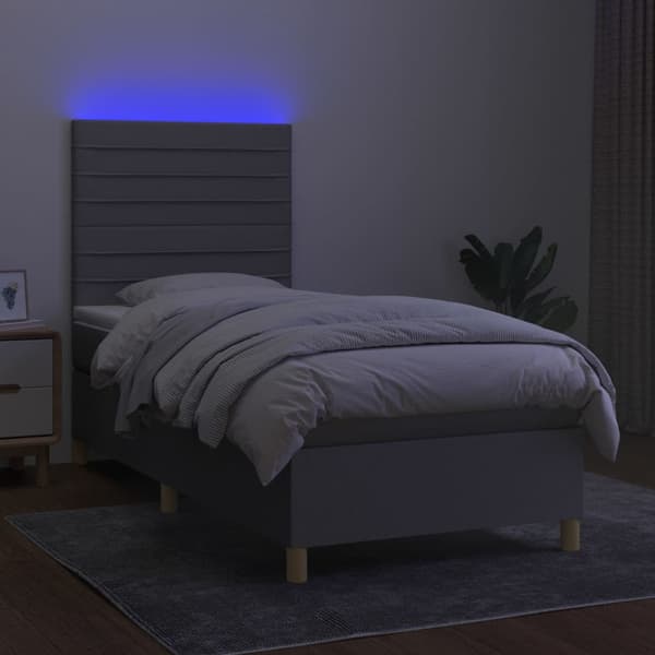 Ramsäng med madrass & LED ljusgrå 100x200 cm tyg