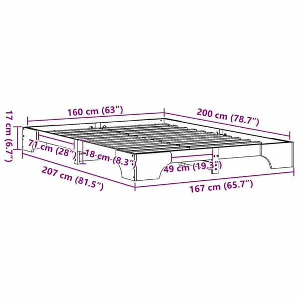 Sängram Vit 160 x 200 cm Massiv furu