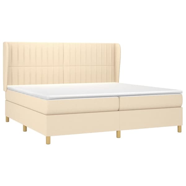 Ramsäng med madrass gräddvit 200x200 cm tyg