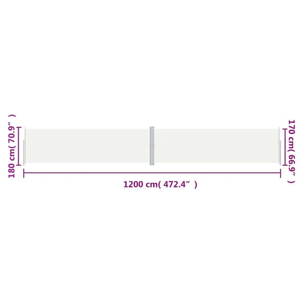Infällbar sidomarkis gräddvit 180x1200 cm