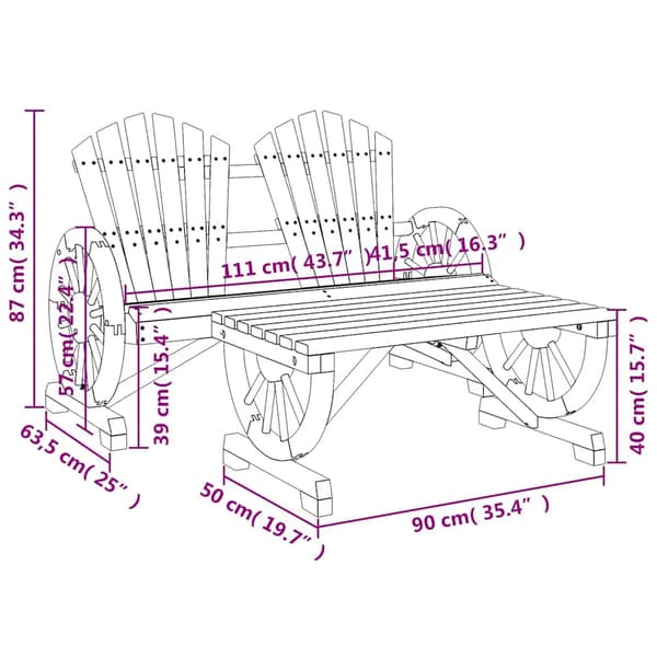 Loungegrupp 2 delar massivt granträ