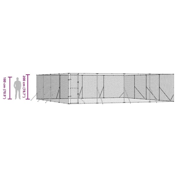 Hundgård för utomhusbruk silver 8x8x2 m galvaniserat stål