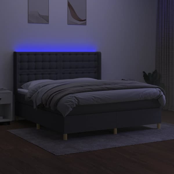 Ramsäng med madrass & LED mörkgrå 180x200 cm tyg