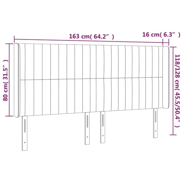 Sänggavel LED mörkgrå 163x16x118/128 cm sammet