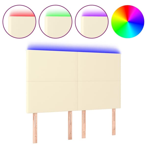 Sänggavel LED gräddvit 144x5x118/128 cm konstläder