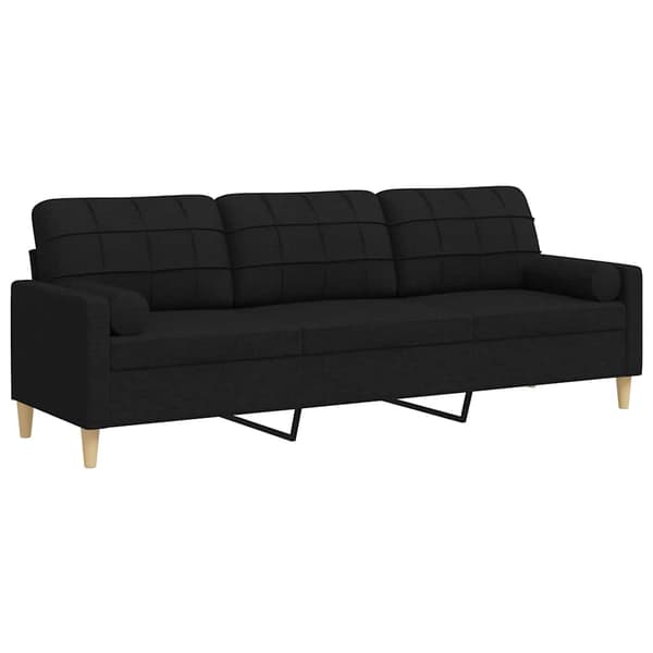 3-sitssoffa med prydnadskuddar svart 210 cm tyg