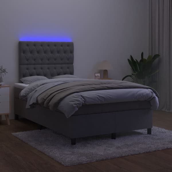 Ramsäng med madrass & LED mörkgrå 120x190 cm sammet
