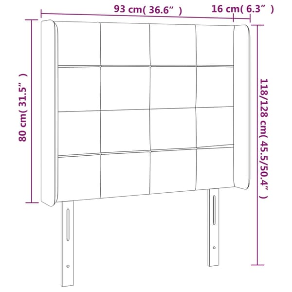 Sänggavel med kanter rosa 93x16x118/128 cm sammet