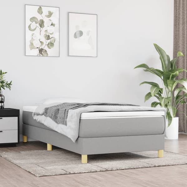 Ramsäng med madrass ljusgrå 90x200 cm tyg