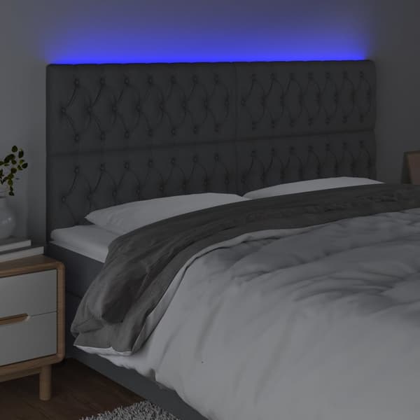 Sänggavel LED mörkgrå 180x7x118/128 cm tyg