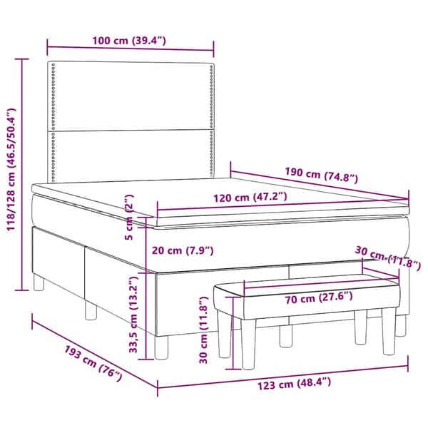 Ramsäng med madrass mörkgrå 120x190 cm sammet