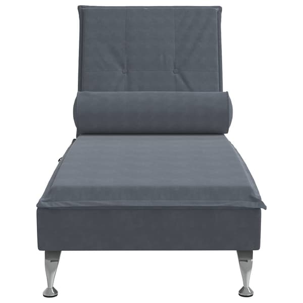 Massageschäslong med bolster mörkgrå sammet