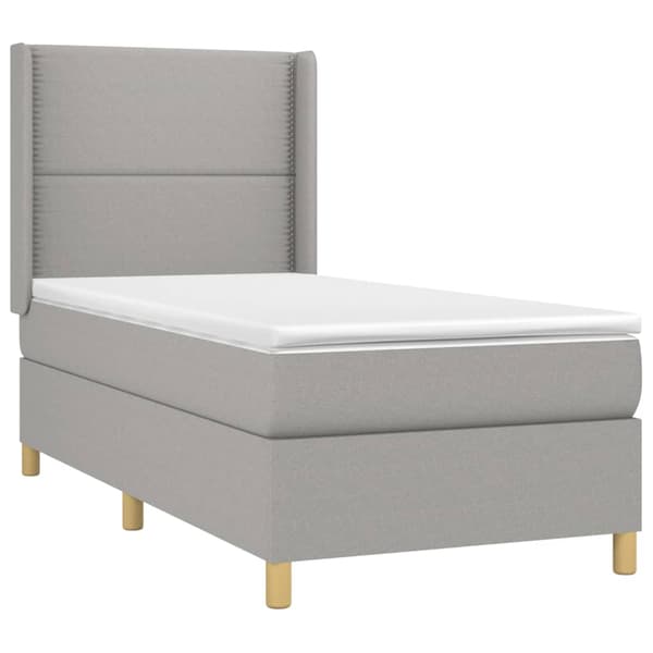 Ramsäng med madrass & LED ljusgrå 100x200 cm tyg