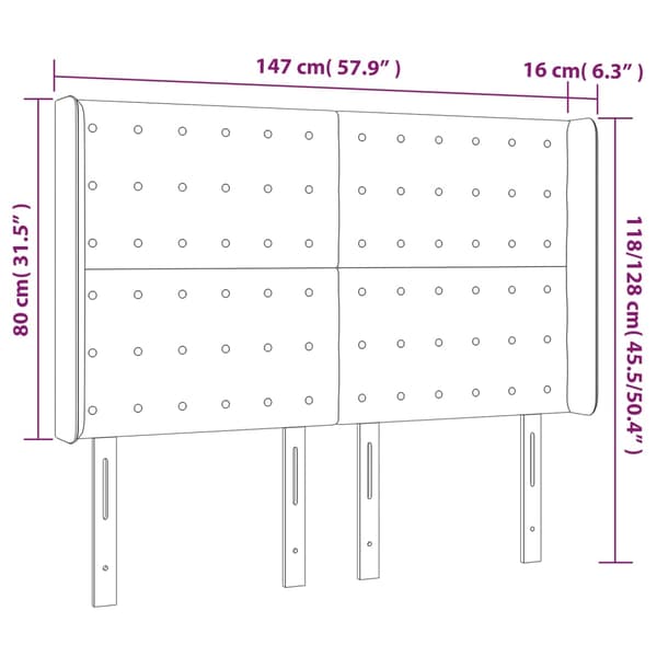 Sänggavel LED gräddvit 147x16x118/128 cm konstläder