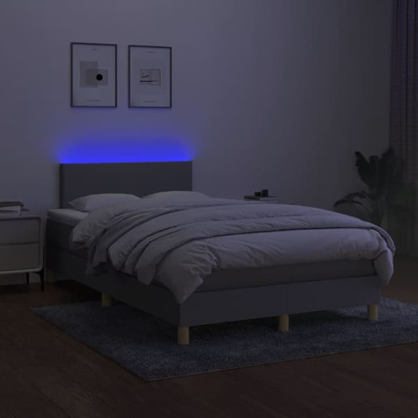 Ramsäng med madrass & LED ljusgrå 120x190 cm tyg