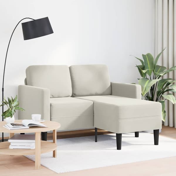 2-sitssoffa med schäslong L-formad gräddvit 125 cm sammet