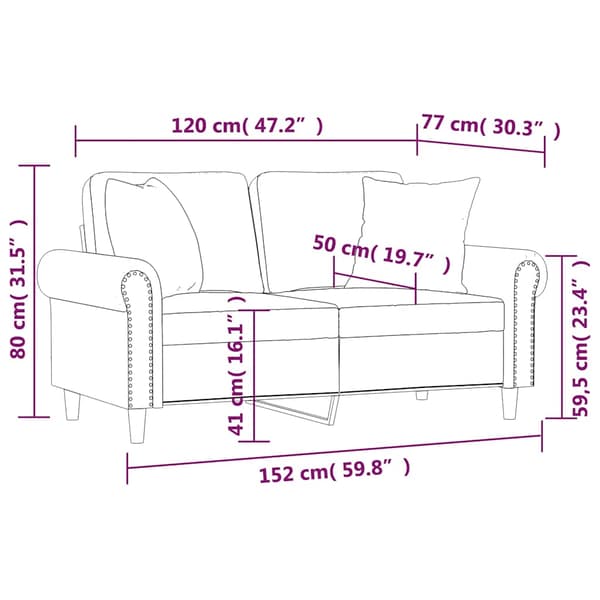 2-sitssoffa med prydnadskuddar svart 120 cm sammet