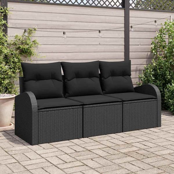 Trädgårdsoffset 3 st Svart Poly rattan