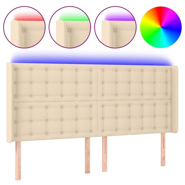 Sänggavel LED gräddvit 183x16x118/128 cm tyg