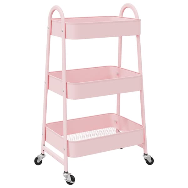 Förvaringsvagn 3 våningar rosa 42x41,5x77 cm stål