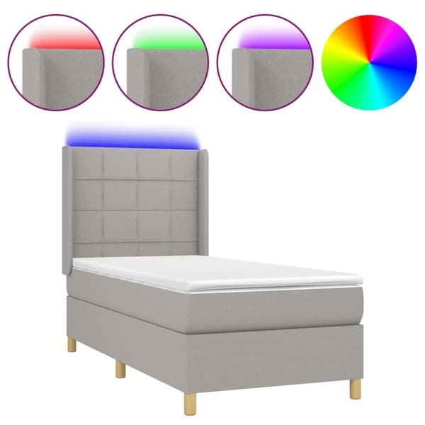 Ramsäng med madrass & LED ljusgrå 90x190 cm tyg