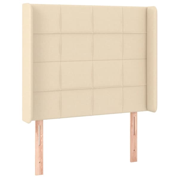 Sänggavel med kanter gräddvit 103x16x118/128 cm tyg