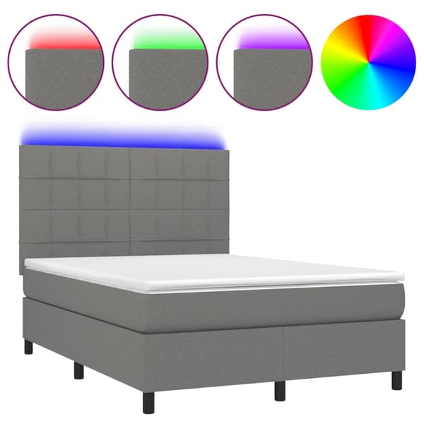 Ramsäng med madrass & LED mörkgrå 140x190 cm tyg
