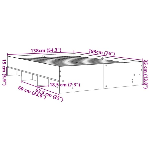 Sängram vit 135x190 cm konstruerat trä